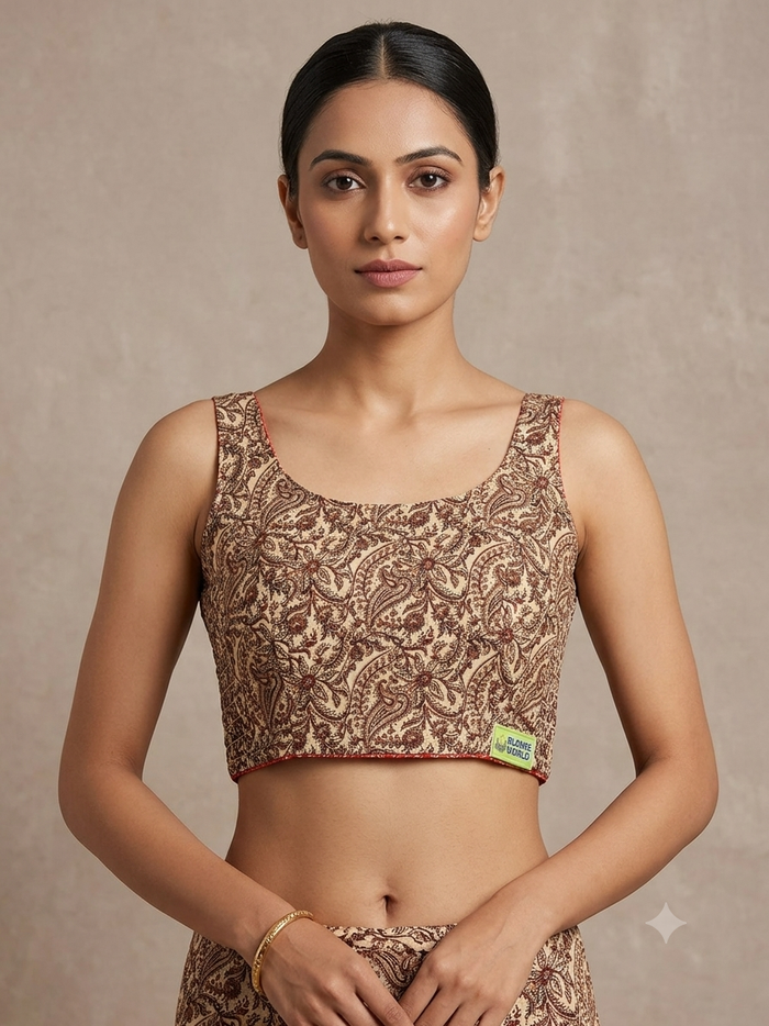 2-in-1 side stretchable Kalamkari sleeveless blouse 👚