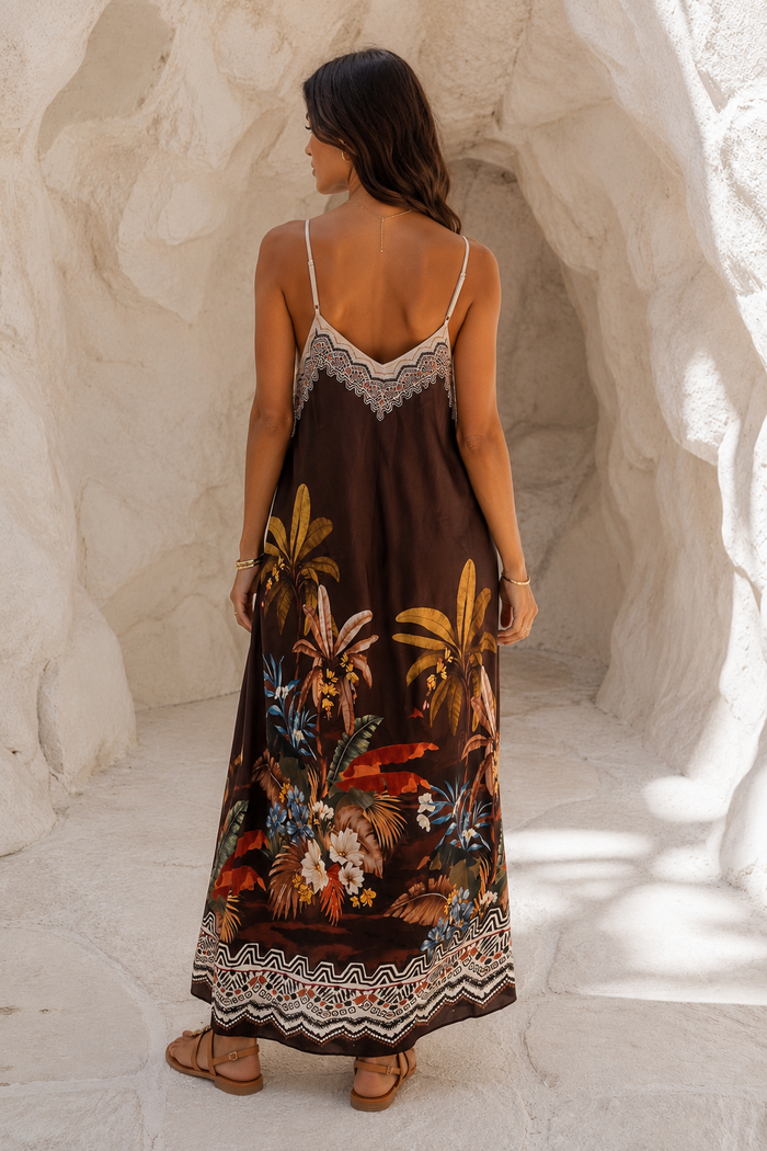 Aztec Palm Dress Chocolate