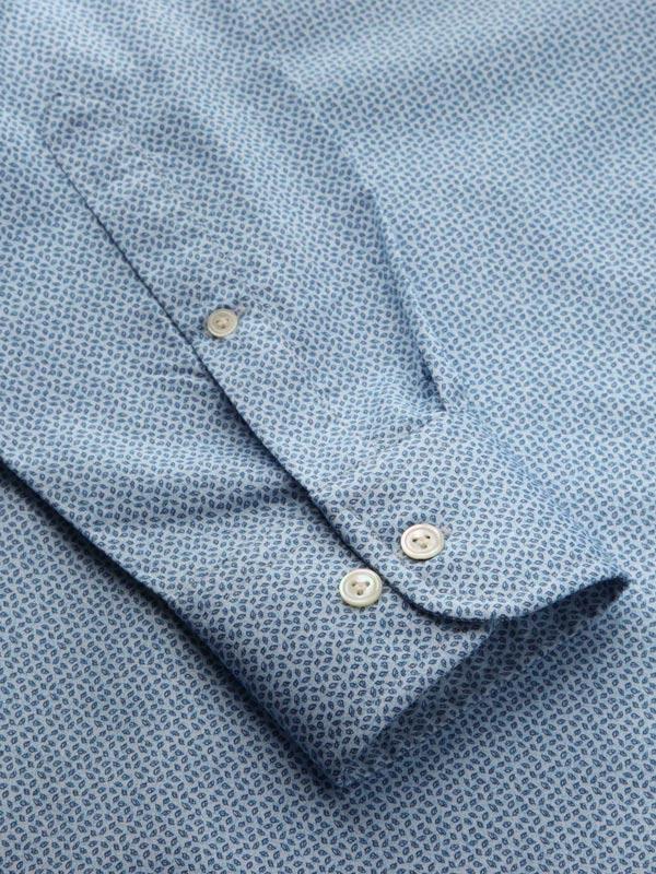 Bassano Turquoise Printed Full Sleeve Single Cuff Tailored Fit Classic Formal Cotton Shirt