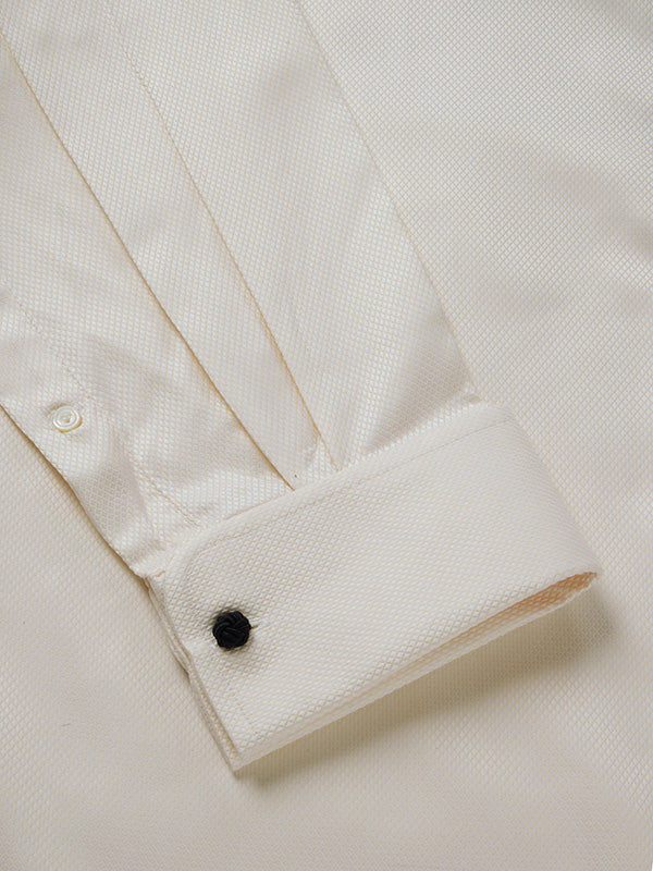 Cione Cream Check Full Sleeve Double Cuff Classic Fit Classic Formal Two Ply Mercerized Cotton Shirt