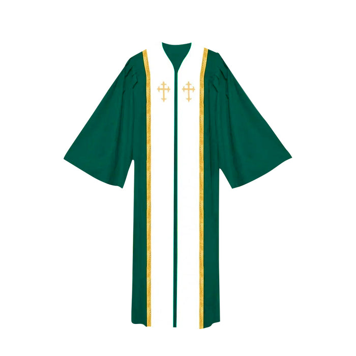 Clearance Sale - Green Gospel Choir Robe with Embroidered Cross