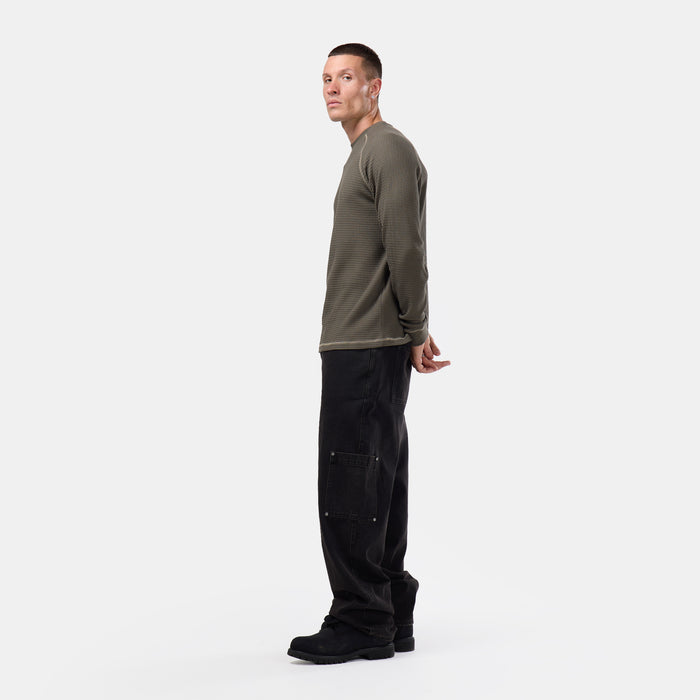 Contrast Stitch Waffle Long Sleeve T-Shirt | Olive