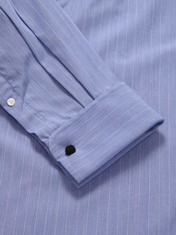 Cricoli Medium Blue Striped Full Sleeve Double Cuff Classic Fit Classic Formal Super Fine Cotton Shirt
