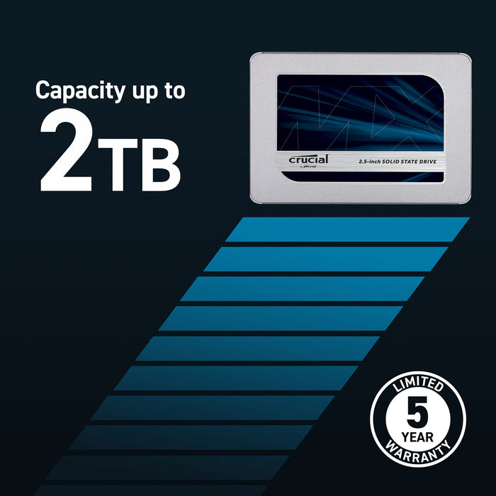 Crucial MX500 500 GB CT500MX500SSD1(Z)-Up to 560 MB/s (3D NAND, SATA, 2.5 Inch, Internal SSD), Metallique