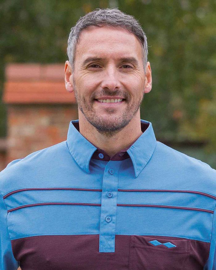 Dunley Claret And Blue Striped Short Sleeve Polo Top - Image 2 - Country Collection