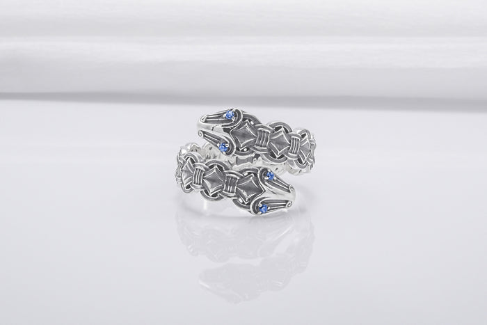 vkngjewelry Ring Handcrafted Double-Headed Snake Silver Ring, Norse Serpent Band