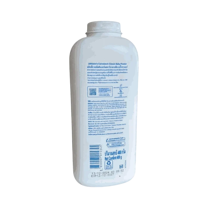 Johnsons Cornstarch Classic Baby Powder 400g talc-free gentle moisture absorbing baby powder