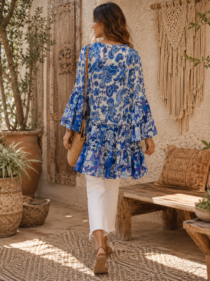 Kalani Embroidered Tunic Top Navy