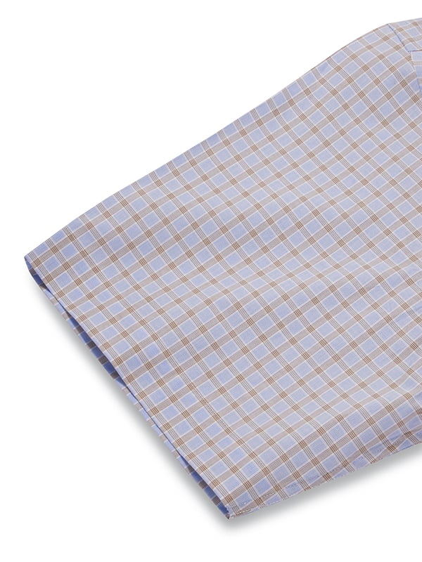 Palladio Sand Check Half Sleeve Classic Fit Classic Formal Super Fine Cotton Shirt