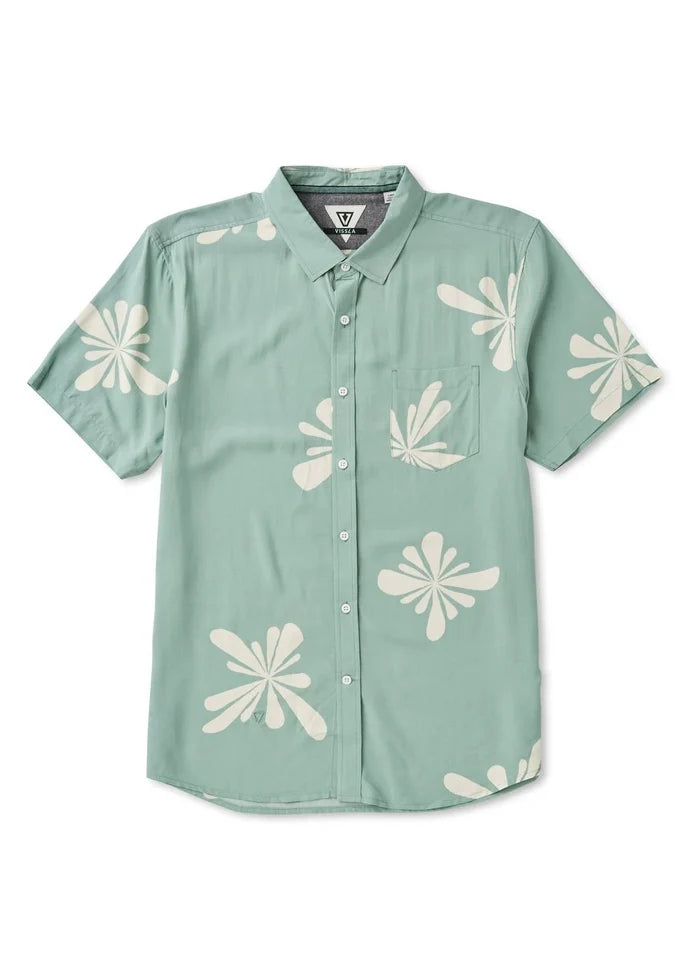 Vissla Solstice woven shirt aloe floral viscose short sleeve button down.