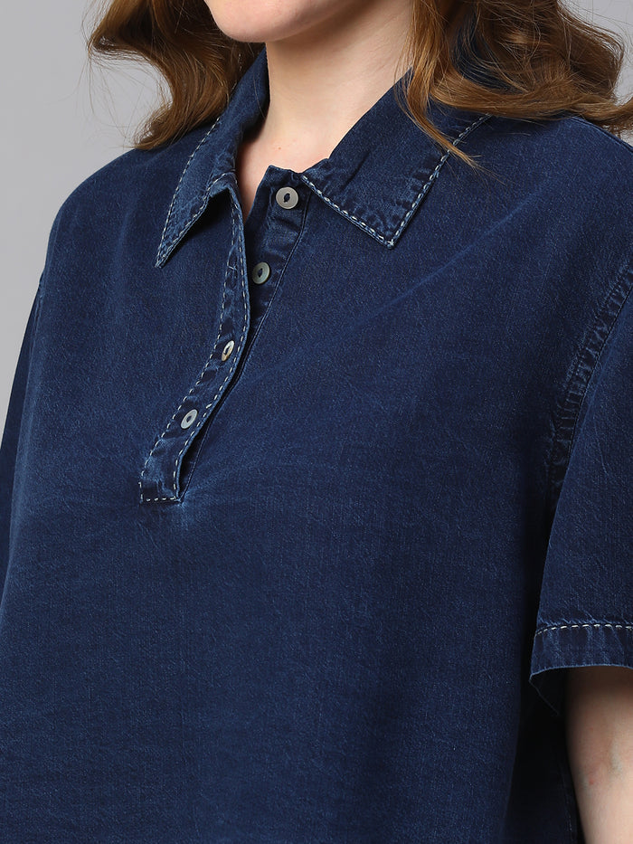 Women's Cotton Boxy Fit Layered Blouse Indigo