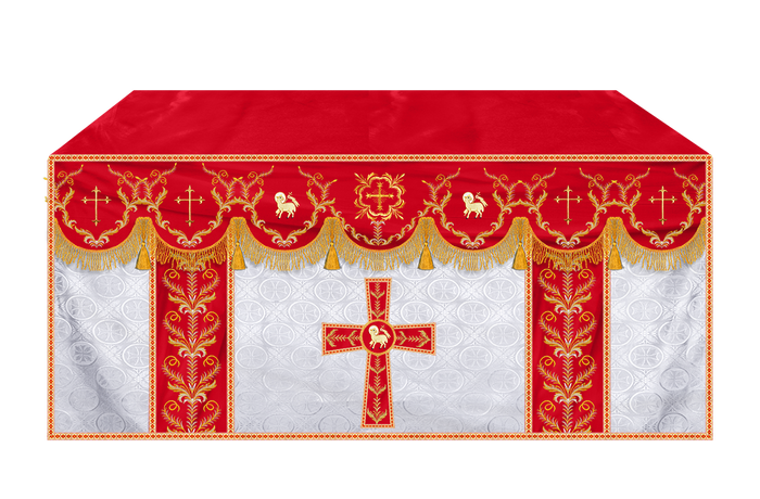 Altar Table Cloth with Fine Embroidered Trims & Spiritual Motifs