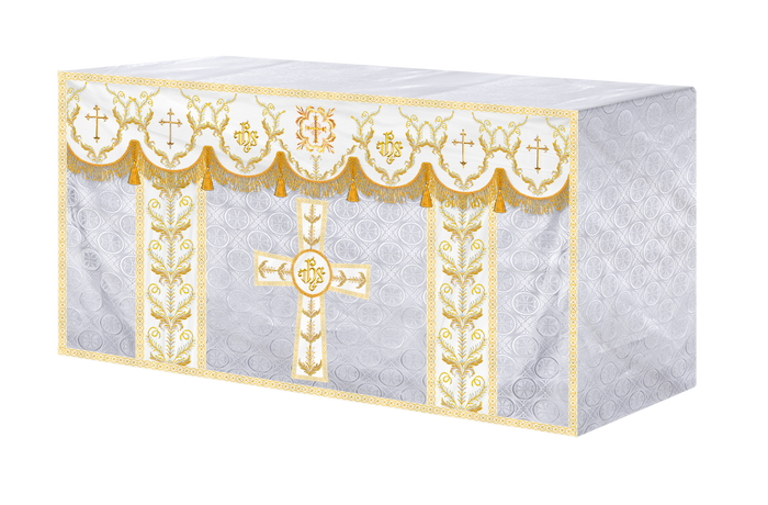 Altar Table Cloth with Fine Embroidered Trims & Spiritual Motifs