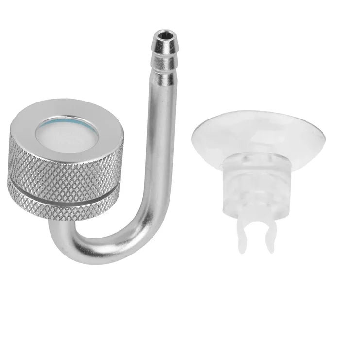 Aluminium CO2 Diffuser — silver diffuser with clear viewing lens and knurled grip