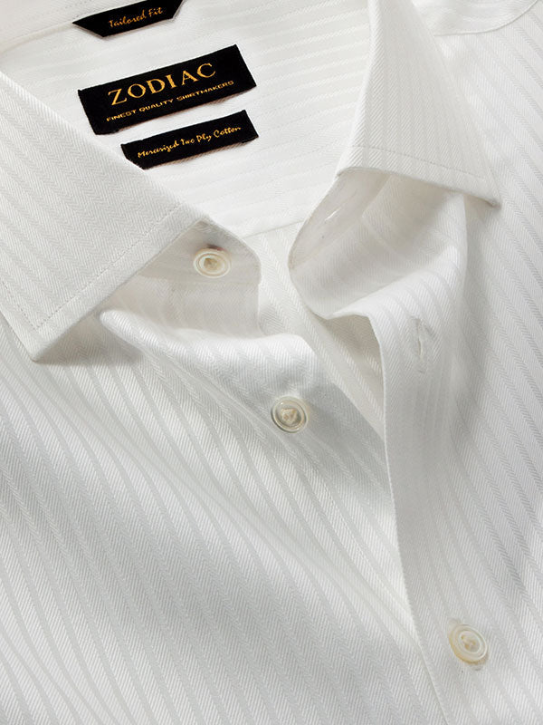 Antonello White Striped Full Sleeve Single Cuff Tailored Fit Classic Formal Two Ply Mercerized Cotton Shirt