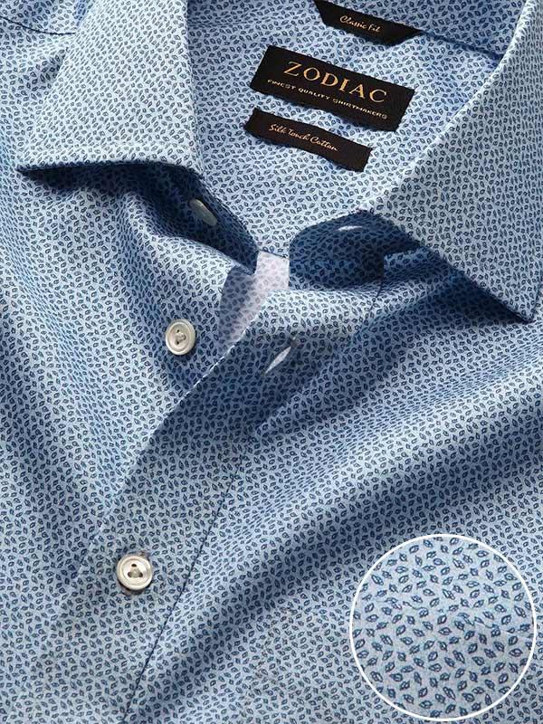 Bassano Turquoise Printed Full Sleeve Single Cuff Tailored Fit Classic Formal Cotton Shirt