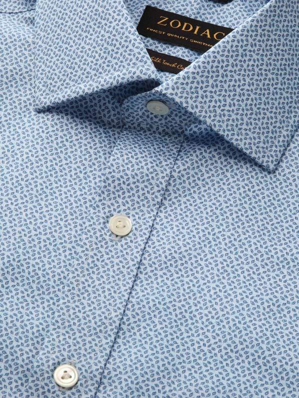 Bassano Turquoise Printed Full Sleeve Single Cuff Tailored Fit Classic Formal Cotton Shirt