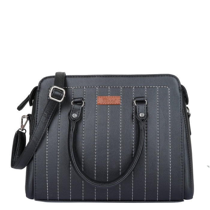 Women’s black structured vegan leather top handle satchel shoulder handbag