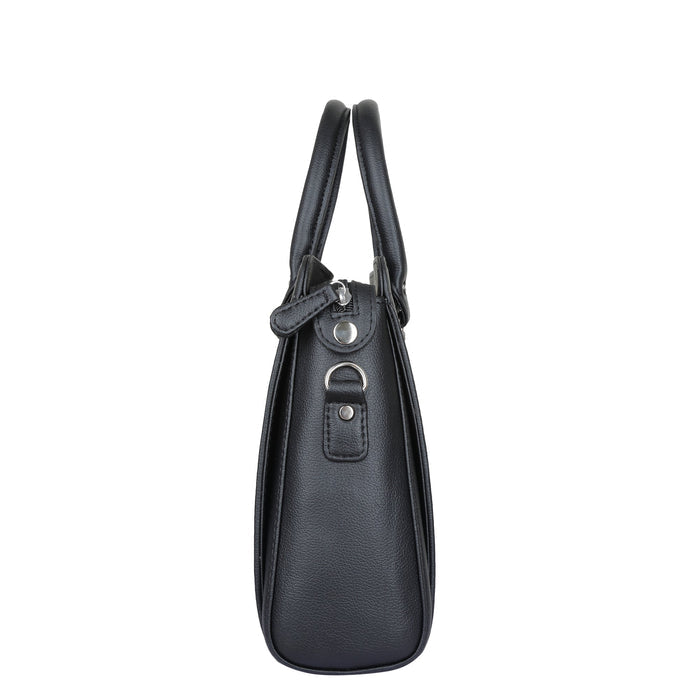 Women’s black structured vegan leather top handle satchel shoulder handbag-side image
