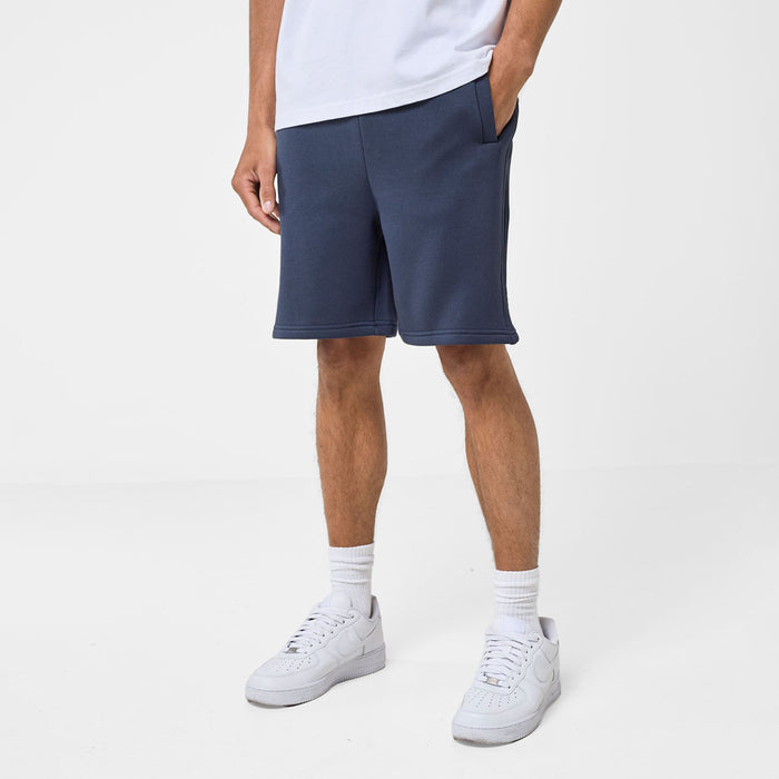 Men's Navy Fleece Cotton Brushback Core Short FadedStore Front View