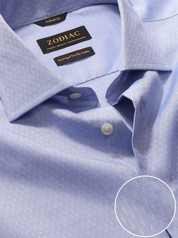 Carulli Blue Solid Full Sleeve Single Cuff Tailored Fit Classic Formal Two Ply Mercerized Cotton Shirt