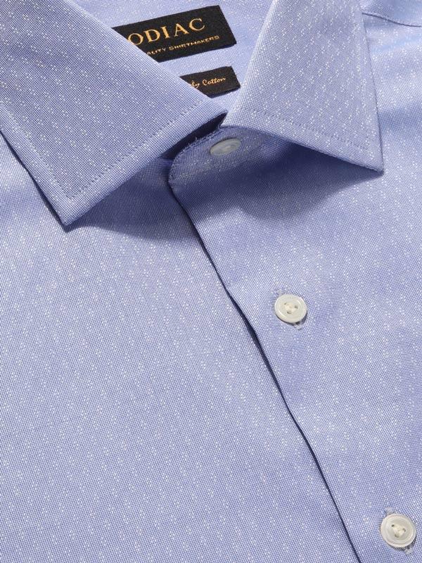 Carulli Blue Solid Full Sleeve Single Cuff Tailored Fit Classic Formal Two Ply Mercerized Cotton Shirt
