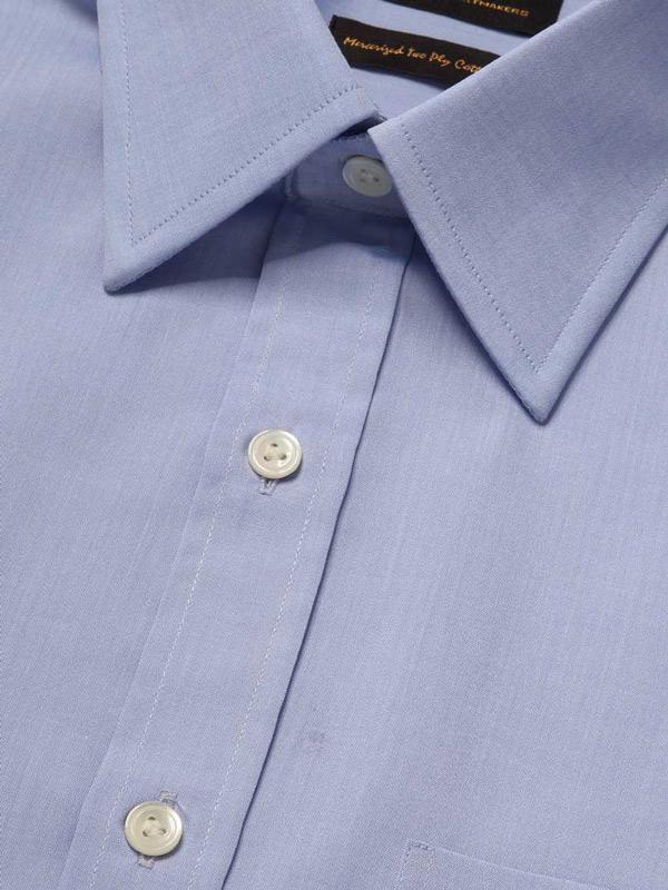 Chambray Sky Solid Full Sleeve Single Cuff Classic Fit Classic Formal Two Ply Mercerized Cotton Shirt