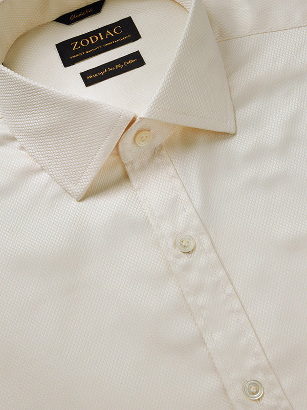 Cione Cream Check Full Sleeve Double Cuff Classic Fit Classic Formal Two Ply Mercerized Cotton Shirt