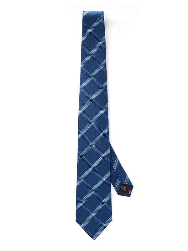 Como Checks Dark Blue Silk Tie