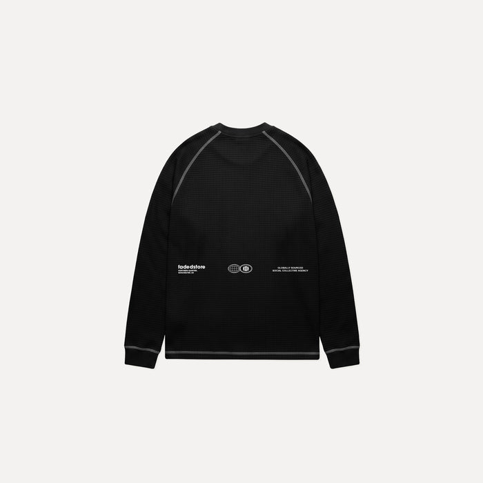 Contrast Stitch Waffle Long Sleeve T-Shirt | Black