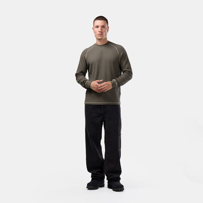 Contrast Stitch Waffle Long Sleeve T-Shirt | Olive