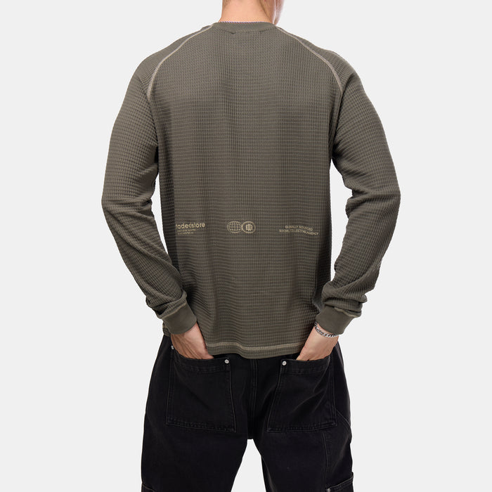 Contrast Stitch Waffle Long Sleeve T-Shirt | Olive