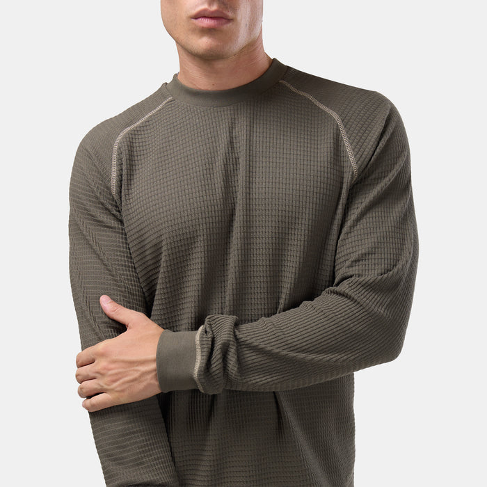 Contrast Stitch Waffle Long Sleeve T-Shirt | Olive