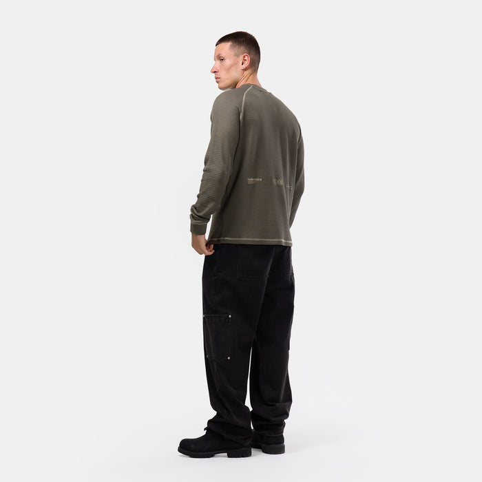 Contrast Stitch Waffle Long Sleeve T-Shirt | Olive