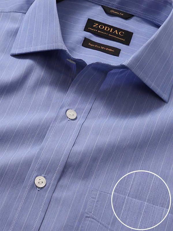 Cricoli Medium Blue Striped Full Sleeve Double Cuff Classic Fit Classic Formal Super Fine Cotton Shirt