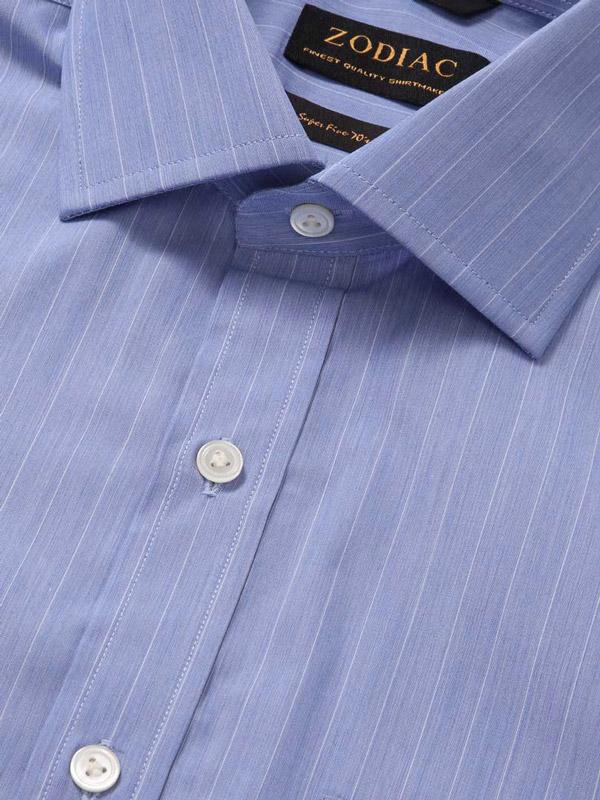 Cricoli Medium Blue Striped Full Sleeve Double Cuff Classic Fit Classic Formal Super Fine Cotton Shirt