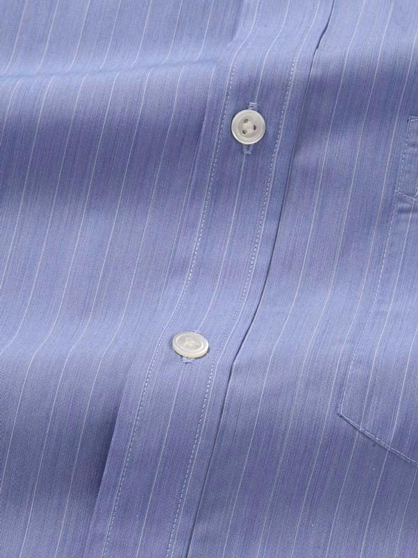 Cricoli Medium Blue Striped Full Sleeve Double Cuff Classic Fit Classic Formal Super Fine Cotton Shirt