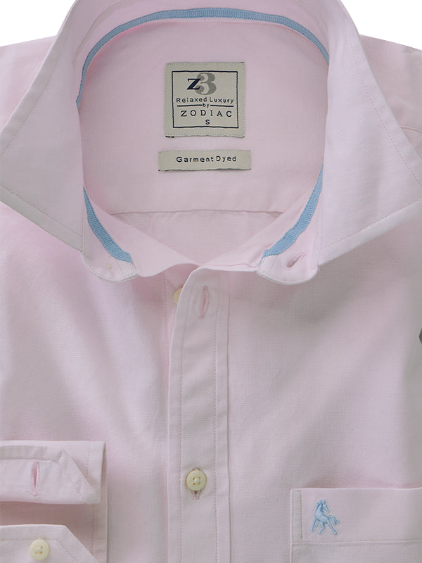 Diaz Oxford Garment Dyed Pink Solid Full Sleeve Tailored Fit Casual Cotton Shirt