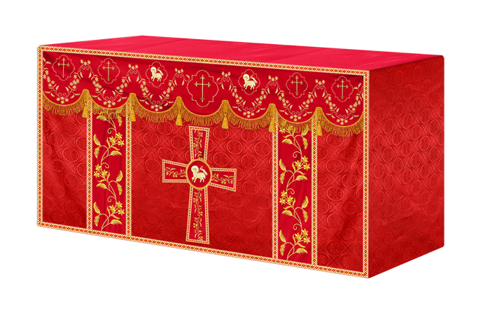 Elegant Embroidered Altar Cloth with Decorative Trim