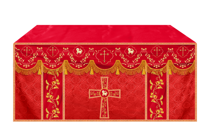 Elegant Embroidered Altar Cloth with Decorative Trim