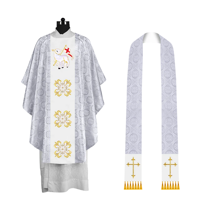 Embroidered Gothic Chasuble for Clergy with Liturgical Orphrey Design