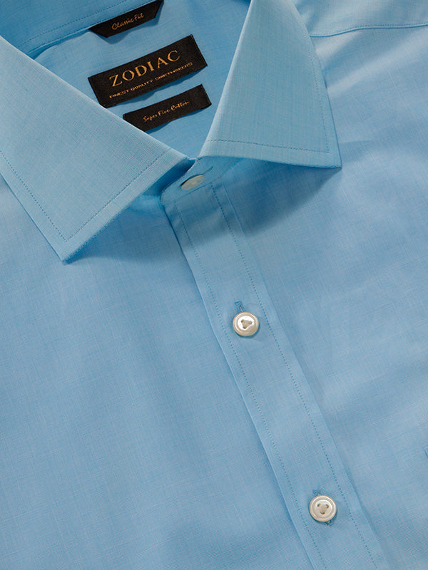 Fil A Fil Turquoise Solid Full Sleeve Single Cuff Classic Fit Classic Formal Cotton Shirt