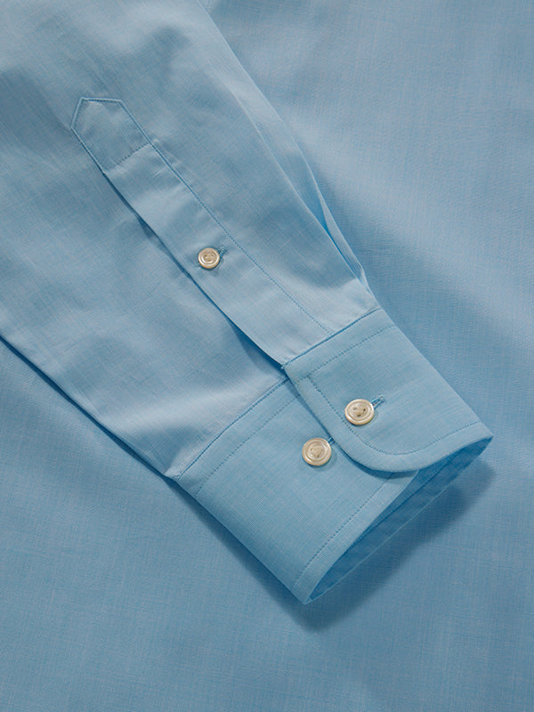 Fil A Fil Turquoise Solid Full Sleeve Single Cuff Classic Fit Classic Formal Cotton Shirt