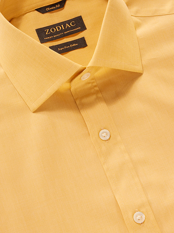 Fil A Fil Yellow Solid Full Sleeve Single Cuff Classic Fit Semi Formal Cotton Shirt