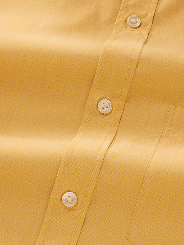 Fil A Fil Yellow Solid Full Sleeve Single Cuff Classic Fit Semi Formal Cotton Shirt