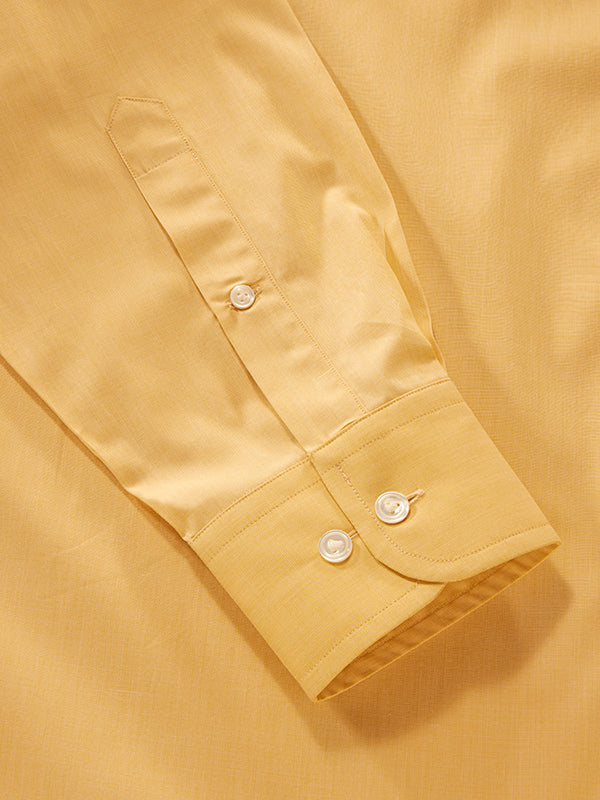 Fil A Fil Yellow Solid Full Sleeve Single Cuff Classic Fit Semi Formal Cotton Shirt