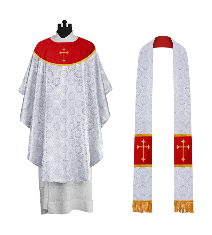 Gothic Chasuble Vestment with Elegant Cross Embroidery