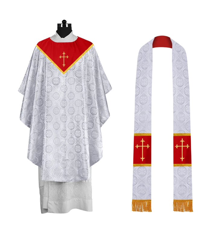 Gothic Chasuble Vestment with Elegant Cross Embroidery