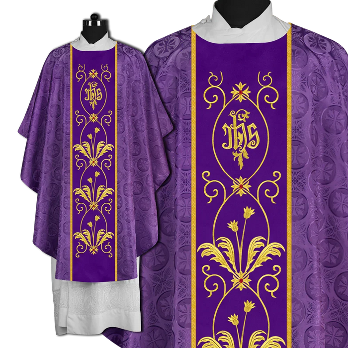 Gothic Chasuble with Elegant Embroidered Orphrey and IHS motif
