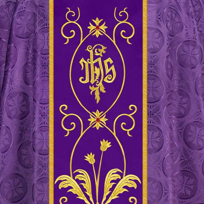 Gothic Chasuble with Elegant Embroidered Orphrey and IHS motif